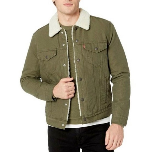 Levi's Other - Levi’s mens Khaki Canvas Sherpa lined jacket in Olive green regular fit  Sz-M